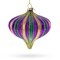 Purple Green Gold Glitter Stripe Teardrop Finial Glass Christmas Ornament